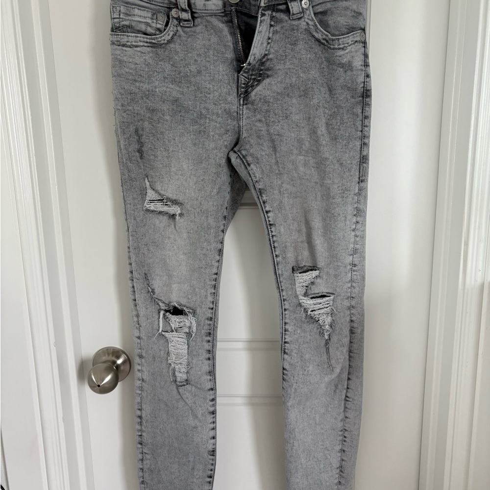 True Religion Gray Skinny Distressed Jeans
